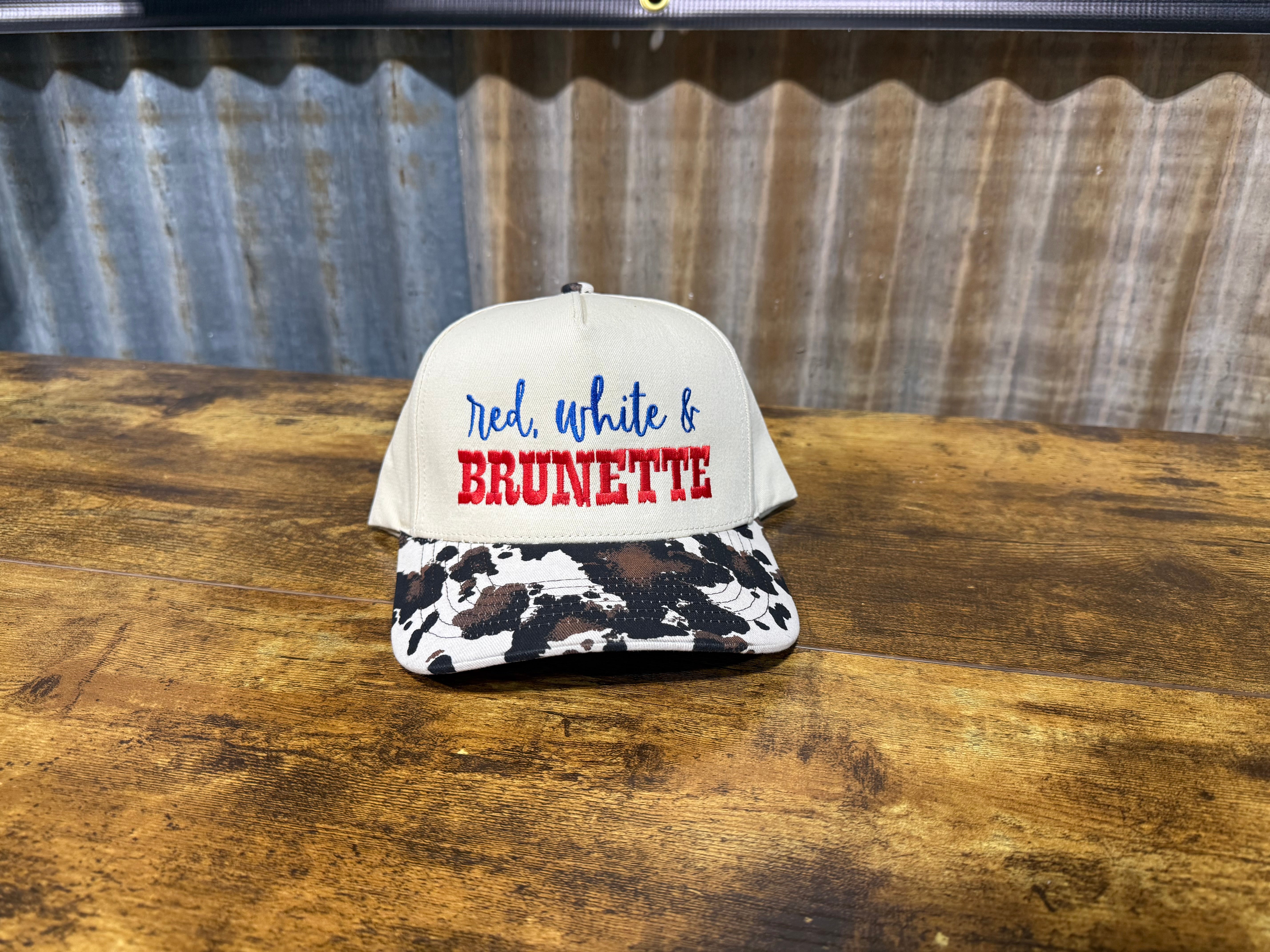 Red White & Brunette Embroidered Trucker Hat | Cow Print Cap mean mule apparel