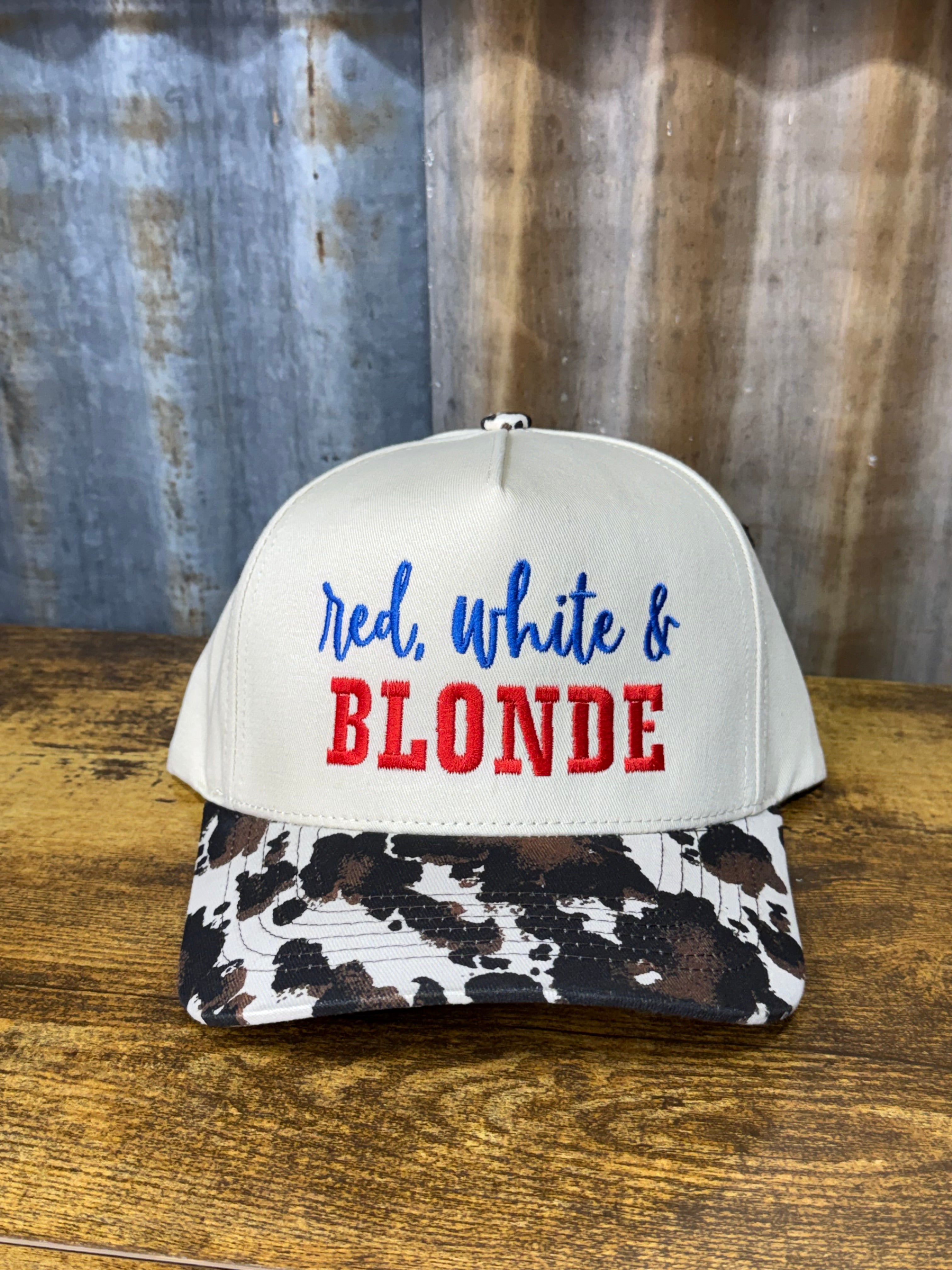 Red White & Blonde Embroidered Trucker Hat | Cow Print Cap mean mule apparel