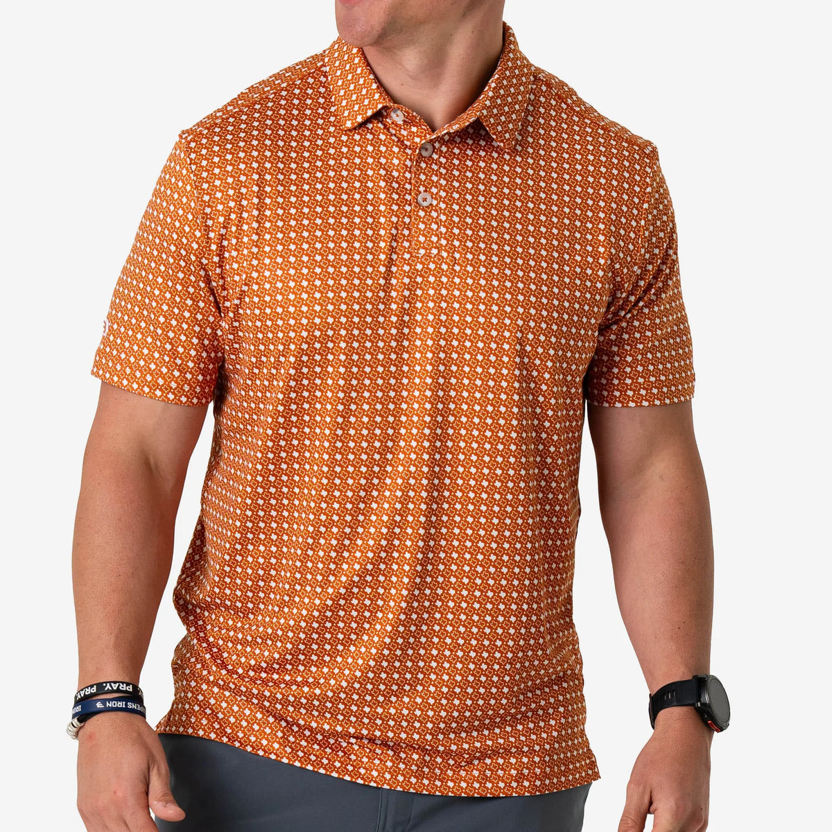 BURLEBO Performance Polo – Texas Orange & White
